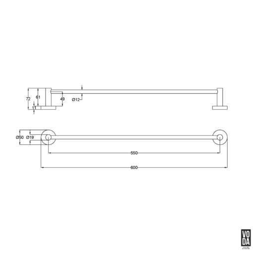 Pure 600mm Single Towel Rail Brushed Gold - Image 2