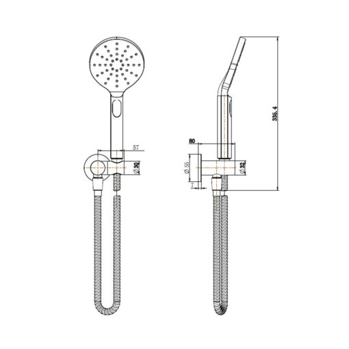 Pure Multi Function Hand Shower on Bracket Brushed Gold - Image 2