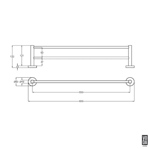 Pure 600mm Double Towel Rail Matte Black - Image 2