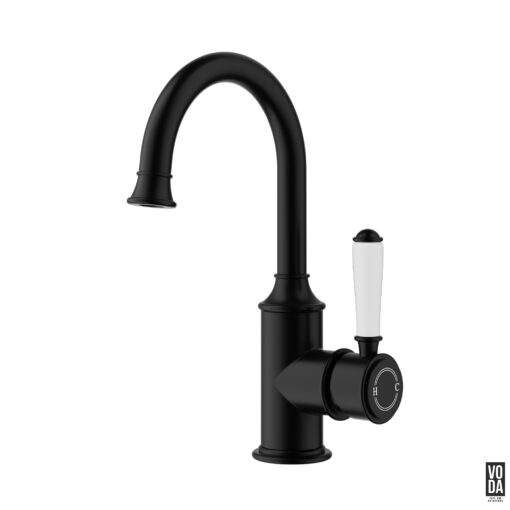 Cambridge Gooseneck Basin Mixer with Ceramic Handle Matte Black