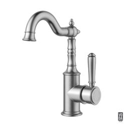 Cambridge Shepherds Crook Basin Mixer with Brass Handle Brushed Nickel
