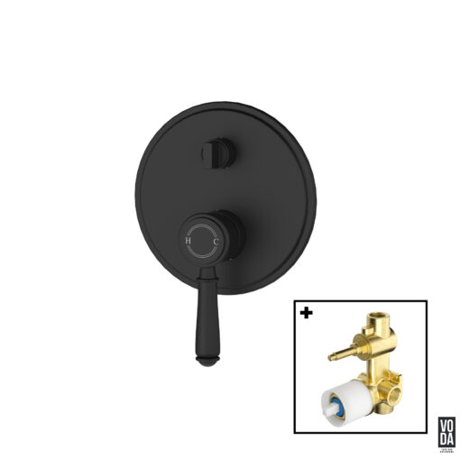 Cambridge Shower Mixer with Diverter with Brass Handle Set Matte Black