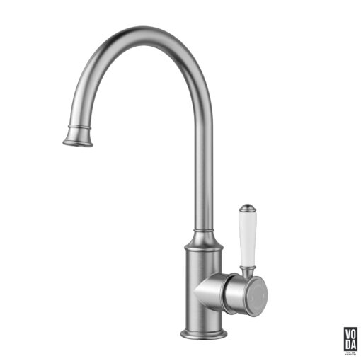 Cambridge Gooseneck Kitchen Sink Mixer with Ceramic Handle Brushed Nickel