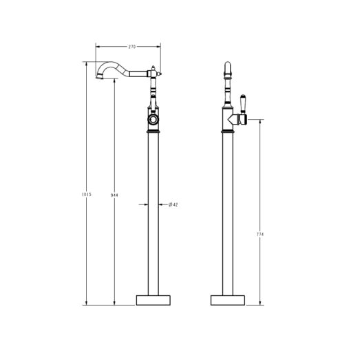 Cambridge Floor Standing Bath Filler Mixer with Brass Handle Matte Black - Image 2