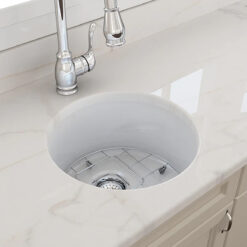 Ovia 460mm Round Fine Fireclay Farmhouse Undermount Kitchen Sink Gloss White