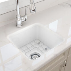Ovia 483mm Square Single Bowl Fine Fireclay Farmhouse Undermount or Inset Kitchen Sink Gloss White