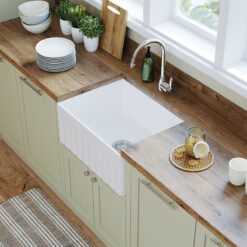 Ovia 610mm Single Bowl Fine Fireclay Farmhouse Kitchen Sink Gloss White