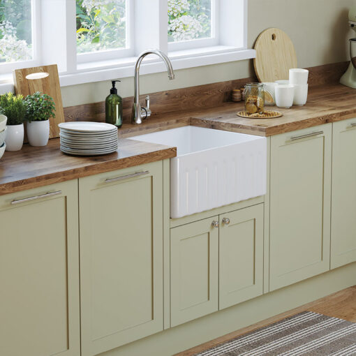 Ovia 610mm Single Bowl Fine Fireclay Farmhouse Kitchen Sink Gloss White - Image 3