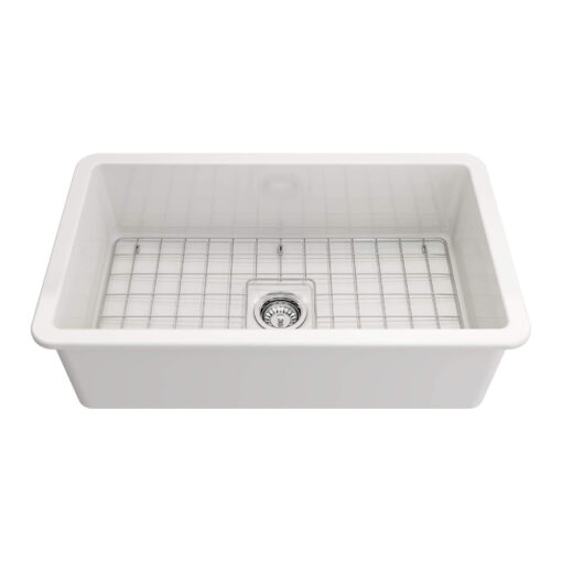 Ovia 685mm Single Bowl Fine Fireclay Farmhouse Undermount Kitchen Sink Gloss White - Image 3