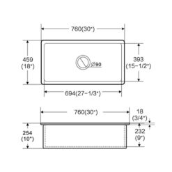 Alternative view of Ovia 760mm Single Bowl Fine Fireclay Farmhouse Undermount Kitchen Sink Gloss White