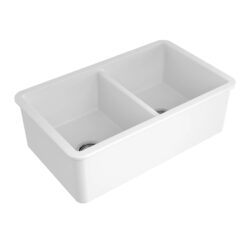 Ovia 813mm Double Bowl Fine Fireclay Farmhouse Undermount Kitchen Sink Gloss White