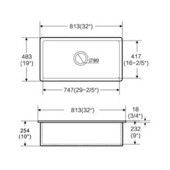 Alternative view of Ovia 813mm Single Bowl Fine Fireclay Farmhouse Undermount Kitchen Sink Gloss White