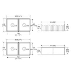 Alternative view of Ovia 835mm Double Bowl Fine Fireclay Farmhouse Kitchen Sink Gloss White