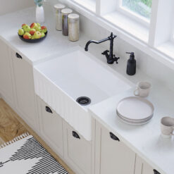 Ovia 835mm Single Bowl Fine Fireclay Farmhouse Kitchen Sink Gloss White