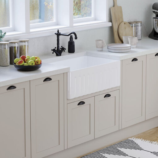 Ovia 835mm Single Bowl Fine Fireclay Farmhouse Kitchen Sink Gloss White - Image 3