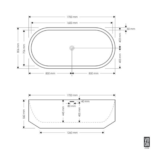 1700mm Eden Oval Freestanding Bath Black - Image 2