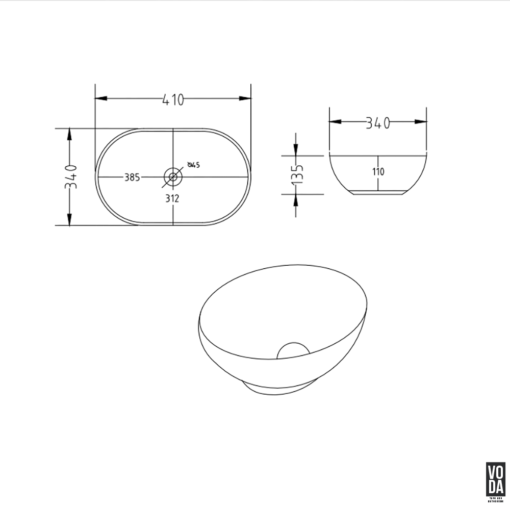Birch 405mm Oval Ceramic Above Counter Basin Matte White - Image 2