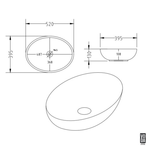 Carey 520mm Oval Ceramic Above Counter Basin Gloss White - Image 2