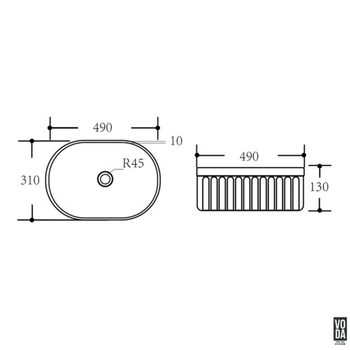Ellips 490mm Pill Fluted Ceramic Above Counter Basin Matte White - Image 2
