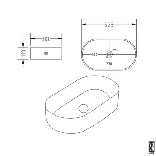 Ellips 525mm Pill Ceramic Above Counter Basin Matte Black - Image 2