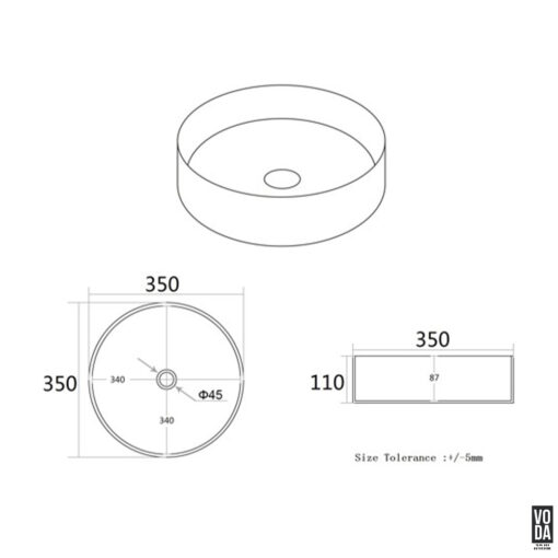 Olley 350mm Round Ceramic Above Counter Basin Gloss White - Image 2