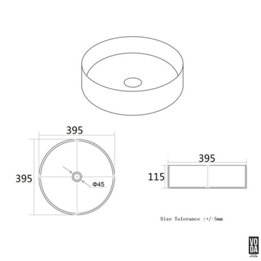 Olley 395mm Round Ceramic Above Counter Basin Matte Carrara White - Image 2