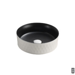 Ollia 360mm Round Diamond Texture Ceramic Above Counter Basin Matte White Outside Matte Black Inside