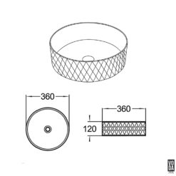 Alternative view of Ollia 360mm Round Diamond Texture Ceramic Above Counter Basin Matte Black Outside Matte White Inside