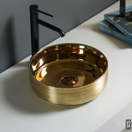 Ollia 345mm Round Textured Ceramic Above Counter Basin Silky Gold - Image 3