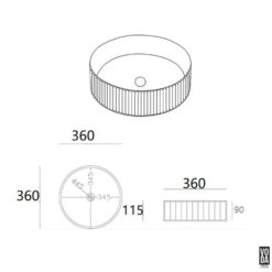 Alternative view of Olley 360mm Round Fluted Ceramic Above Counter Basin Matte Black