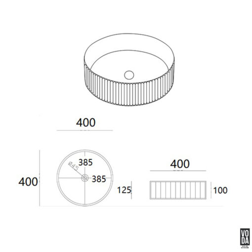 Olley 400mm Round Fluted Ceramic Above Counter Basin Gloss White - Image 2