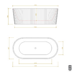 Alternative view of 1705mm Agena Fluted Acrylic Freestanding Bath Matte Black
