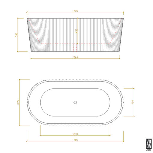 1705mm Agena Fluted Acrylic Freestanding Bath Gloss White - Image 2
