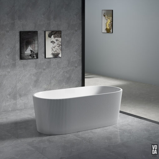 1705mm Agena Fluted Acrylic Freestanding Bath Gloss White - Image 3