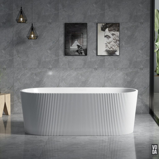 1705mm Agena Fluted Acrylic Freestanding Bath Gloss White - Image 4