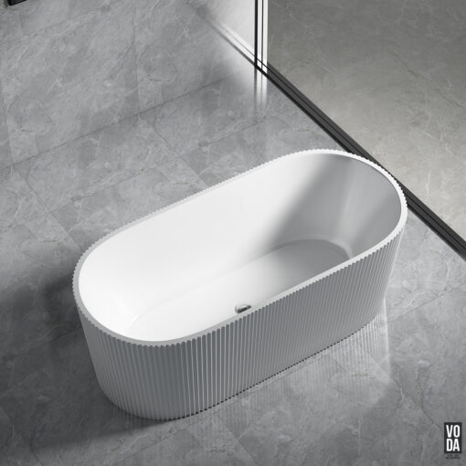 1705mm Agena Fluted Acrylic Freestanding Bath Gloss White - Image 5