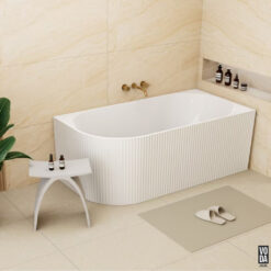 1705mm Binge Fluted Skirt Bath Right Gloss White