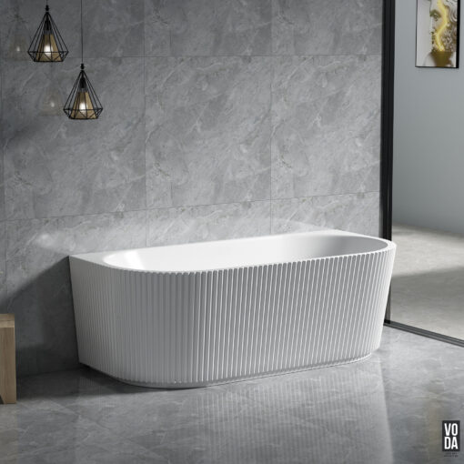 1700mm BINGIE Fluted Skirt Back to Wall Bath Matte White - Image 3